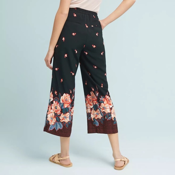 Anthropologie Black Blake Floral Print Trousers size Medium - Picture 8 of 16